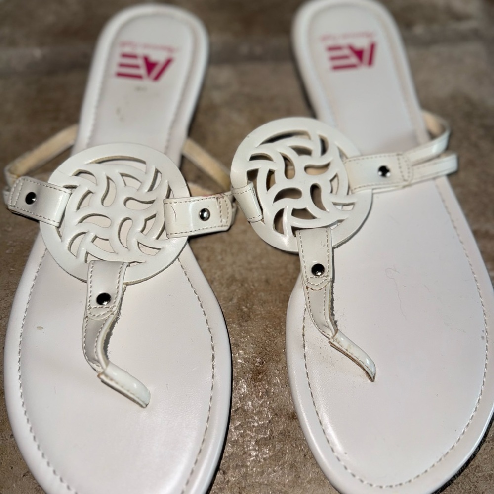 American Eagle Outfitters White Sandals with Medallion Detail